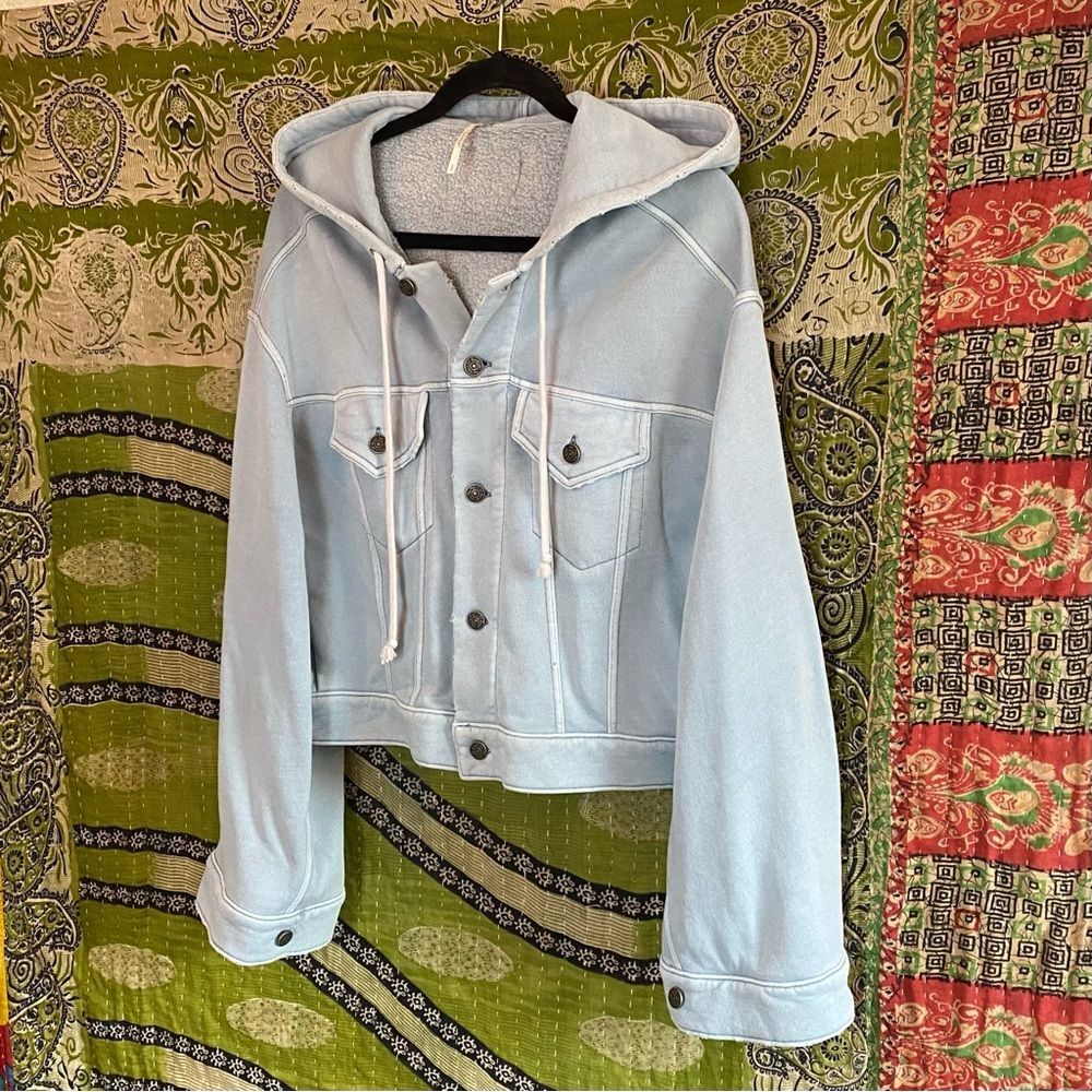 NWOT Free People Baby Blue Dreamers Cropped Jacket Size Small - Picture 6 of 14